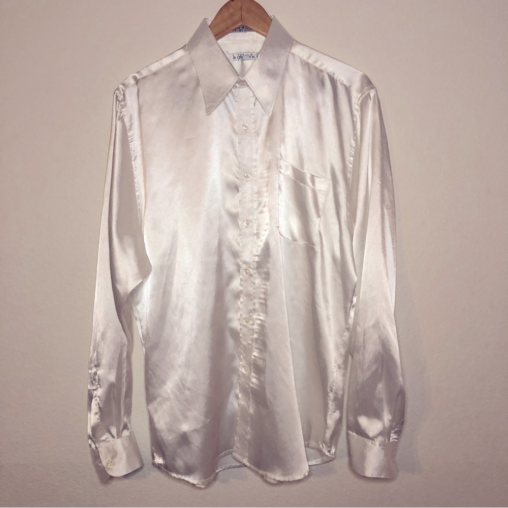 Enrico Rossini Tailored White Silky Dress Shirt Size Medium 15-15.5/34-35